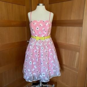 ASOS Pink Dress with Floral Embroidery and Yellow Belt